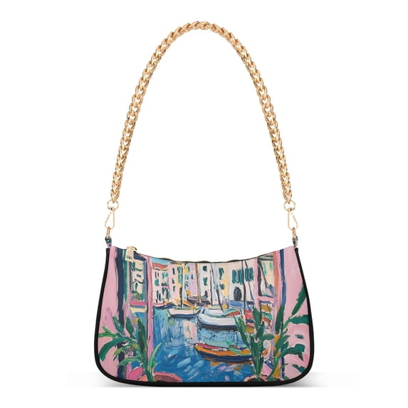 FORMRS Womens Shoulder Bag with Chain Strap Clutch Purse Cute Tote Handbag, Blue Plants Window