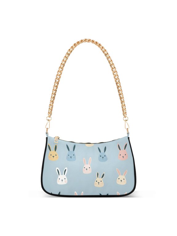 Womens Shoulder Bag with Chain Strap Clutch Purse Cute Tote Handbag, Blue Rabbits