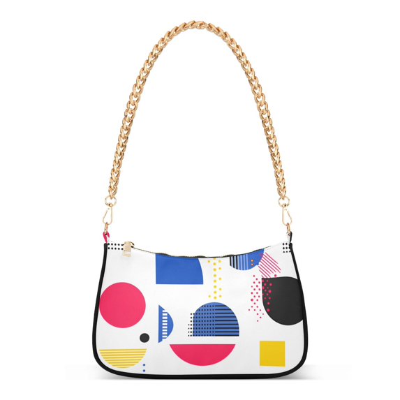 FORMRS Womens Shoulder Bag with Chain Strap Clutch Purse Cute Tote Handbag, Blue Retro Shapes