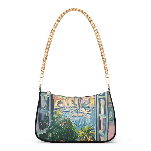 FORMRS Womens Shoulder Bag with Chain Strap Clutch Purse Cute Tote Handbag, Blue Sea Boat