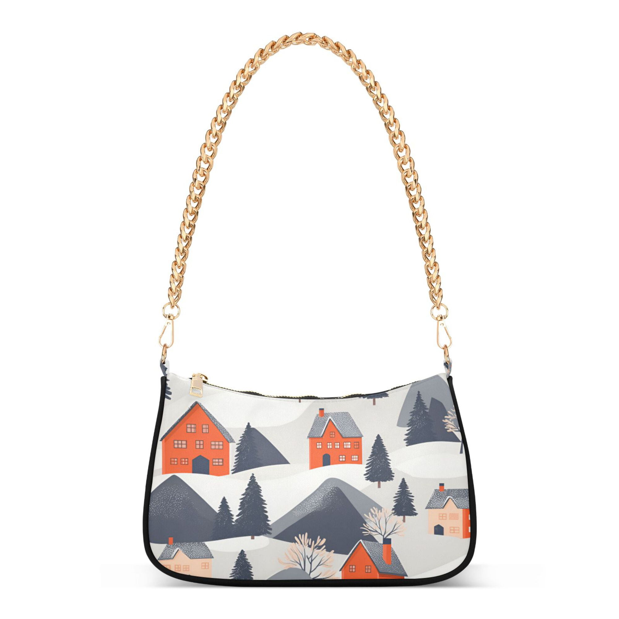 FORMRS Womens Shoulder Bag with Chain Strap Clutch Purse Cute Tote Handbag, Blue Snow Houses