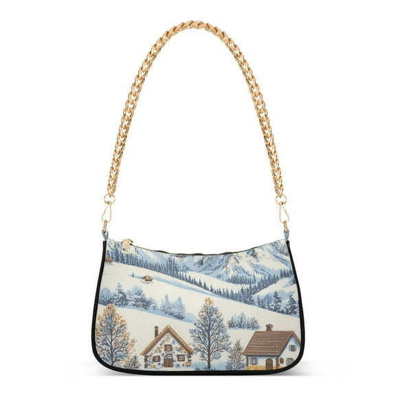 FORMRS Womens Shoulder Bag with Chain Strap Clutch Purse Cute Tote Handbag, Blue Snowy Mountain