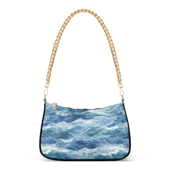FORMRS Womens Shoulder Bag with Chain Strap Clutch Purse Cute Tote Handbag, Blue Watercolor Ocean Waves