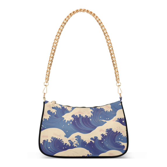 FORMRS Womens Shoulder Bag with Chain Strap Clutch Purse Cute Tote Handbag, Blue Wave Pattern