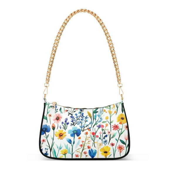 FORMRS Womens Shoulder Bag with Chain Strap Clutch Purse Cute Tote Handbag, Blue Wildflower Pattern