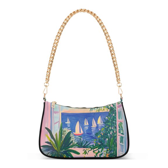 FORMRS Womens Shoulder Bag with Chain Strap Clutch Purse Cute Tote Handbag, Boat Seaside