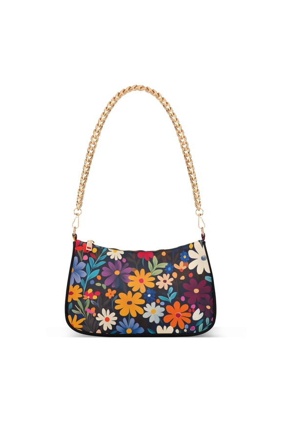 Womens Shoulder Bag with Chain Strap Clutch Purse Cute Tote Handbag, Bright Colorful Flowers Pattern