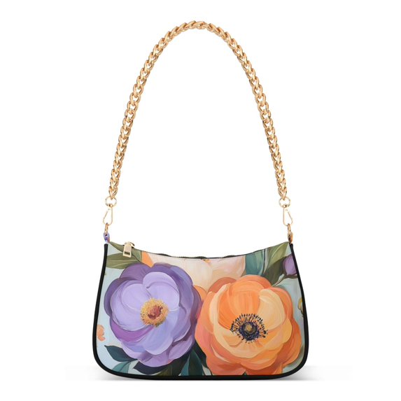 FORMRS Womens Shoulder Bag with Chain Strap Clutch Purse Cute Tote Handbag, Bright Flowers