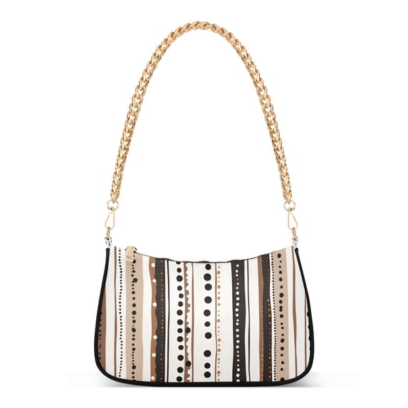 FORMRS Womens Shoulder Bag with Chain Strap Clutch Purse Cute Tote Handbag, Brown Abstract Stripes