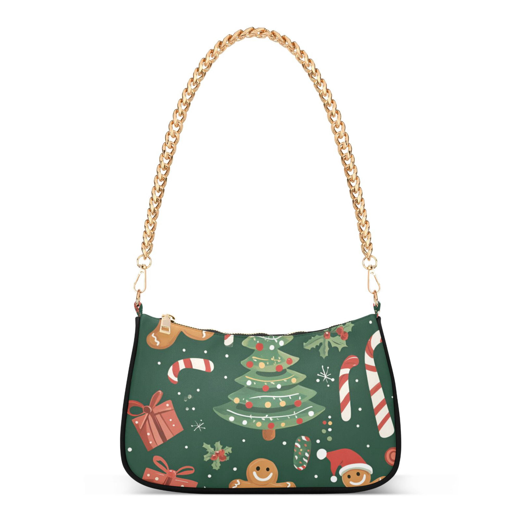 FORMRS Womens Shoulder Bag with Chain Strap Clutch Purse Cute Tote Handbag, Brown Christmas Gingerbread