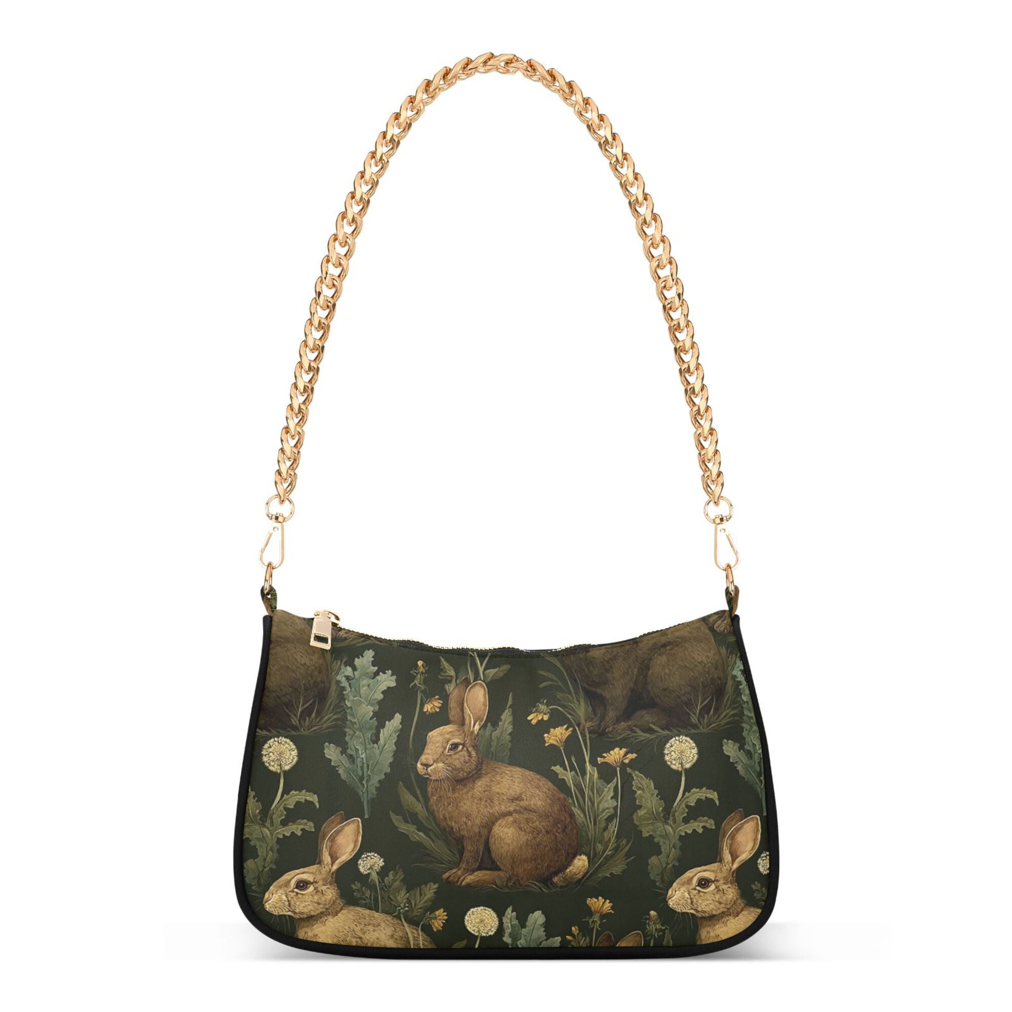 FORMRS Womens Shoulder Bag with Chain Strap Clutch Purse Cute Tote Handbag, Brown Floral Rabbits Pattern
