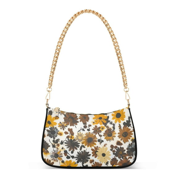 FORMRS Womens Shoulder Bag with Chain Strap Clutch Purse Cute Tote Handbag, Brown Flowers
