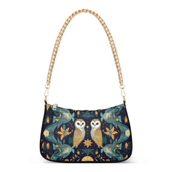 FORMRS Womens Shoulder Bag with Chain Strap Clutch Purse Cute Tote Handbag, Brown Mystical Owls