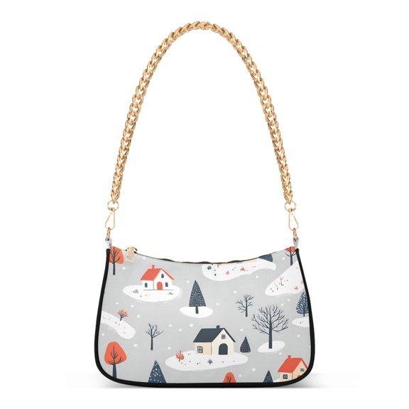 FORMRS Womens Shoulder Bag with Chain Strap Clutch Purse Cute Tote Handbag, Cartoon Blue Houses