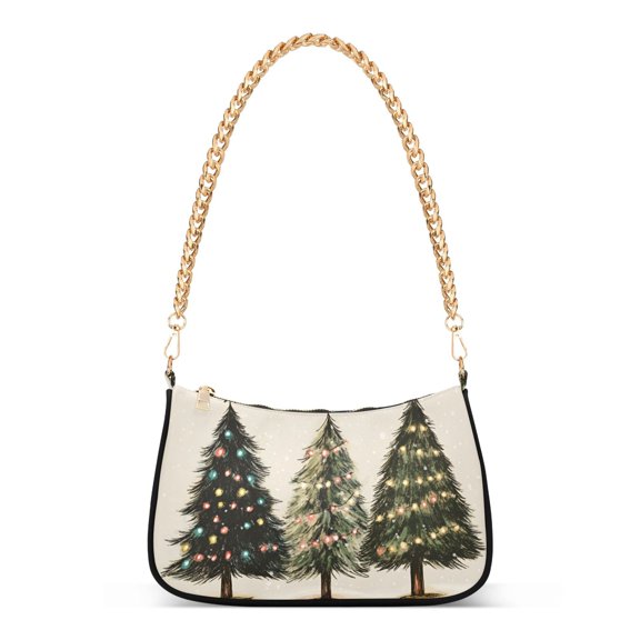 FORMRS Womens Shoulder Bag with Chain Strap Clutch Purse Cute Tote Handbag, Cartoon Christmas Trees