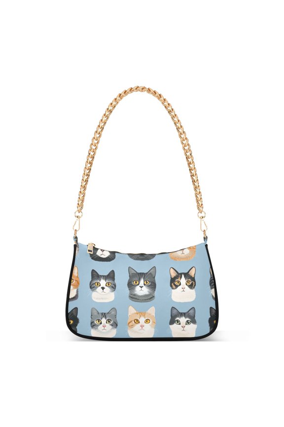 Womens Shoulder Bag with Chain Strap Clutch Purse Cute Tote Handbag, Cartoon Cute Cat