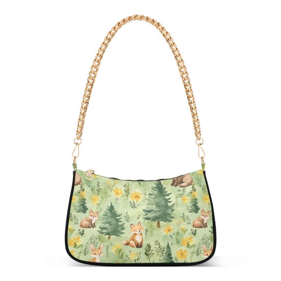 FORMRS Womens Shoulder Bag with Chain Strap Clutch Purse Cute Tote Handbag, Cartoon Forest Animals