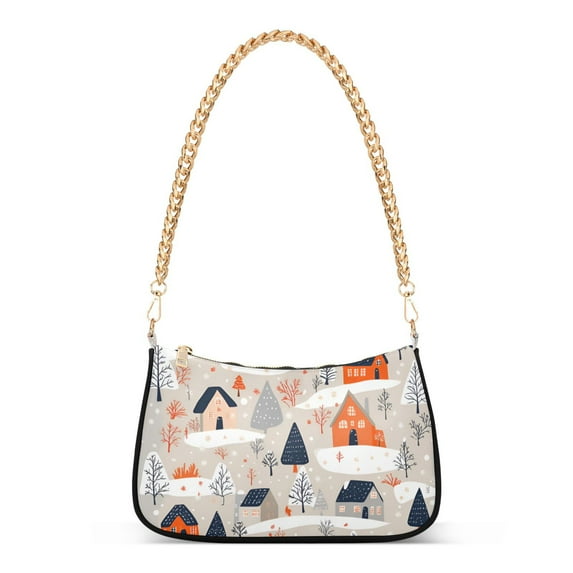 FORMRS Womens Shoulder Bag with Chain Strap Clutch Purse Cute Tote Handbag, Cartoon Gray Houses