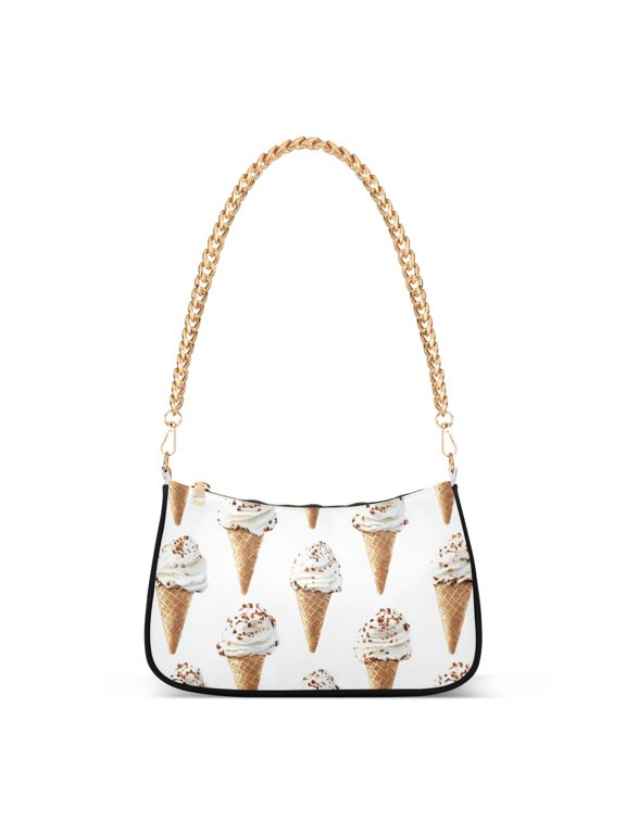 Womens Shoulder Bag with Chain Strap Clutch Purse Cute Tote Handbag, Cartoon Ice Cream Pattern