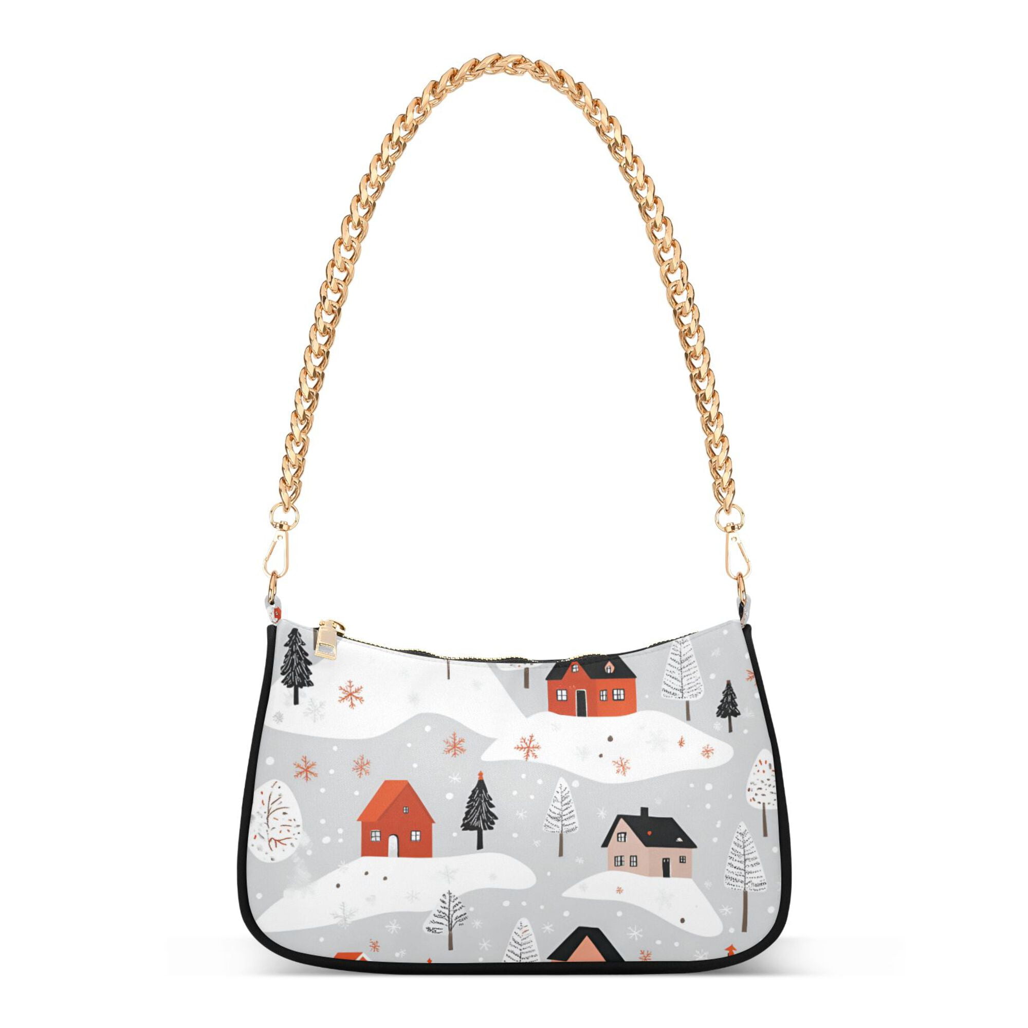 FORMRS Womens Shoulder Bag with Chain Strap Clutch Purse Cute Tote Handbag, Cartoon Red Houses