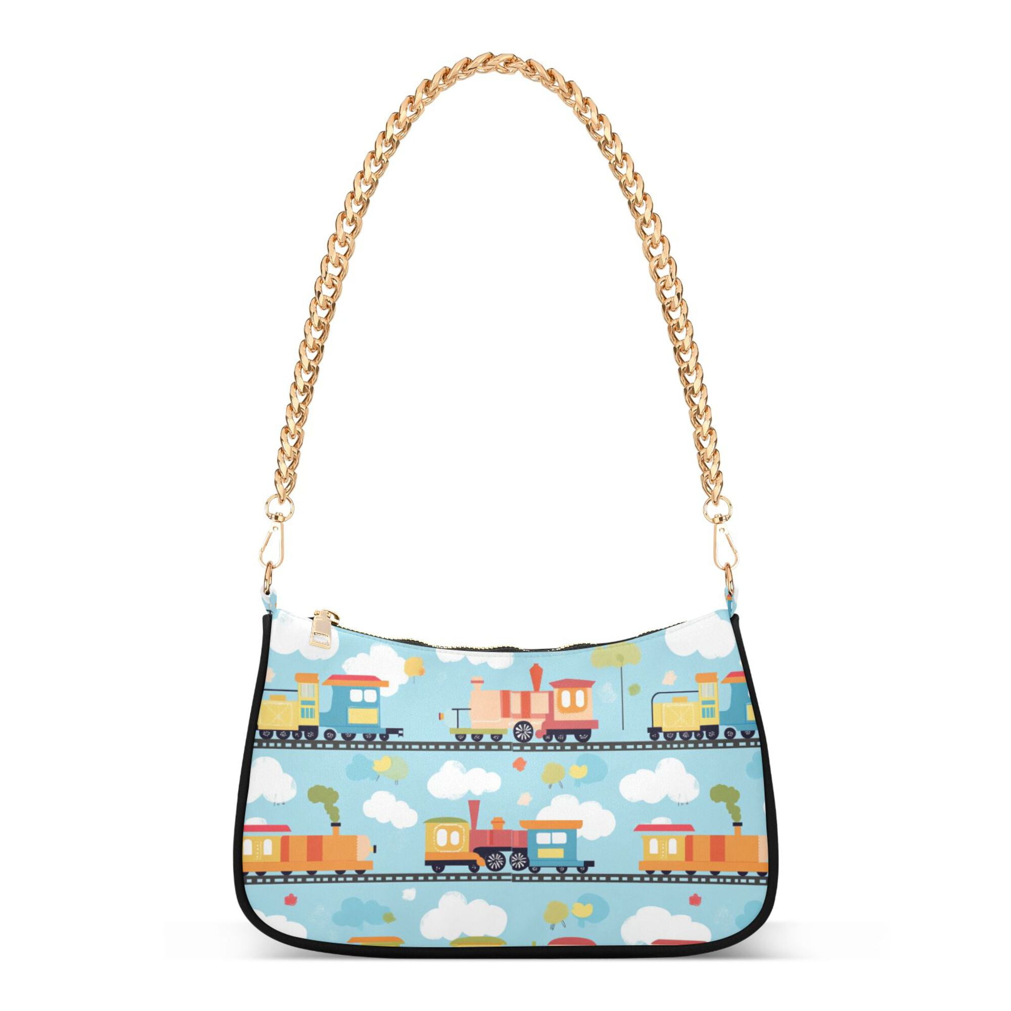 FORMRS Womens Shoulder Bag with Chain Strap Clutch Purse Cute Tote Handbag, Cartoon Train Pattern