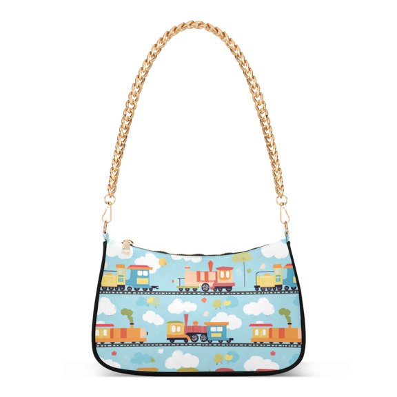 FORMRS Womens Shoulder Bag with Chain Strap Clutch Purse Cute Tote Handbag, Cartoon Train Pattern