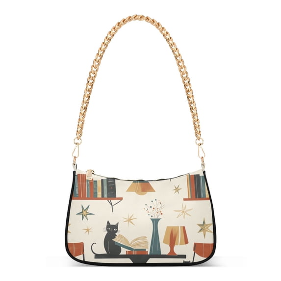 FORMRS Womens Shoulder Bag with Chain Strap Clutch Purse Cute Tote Handbag, Cats Reading Pattern