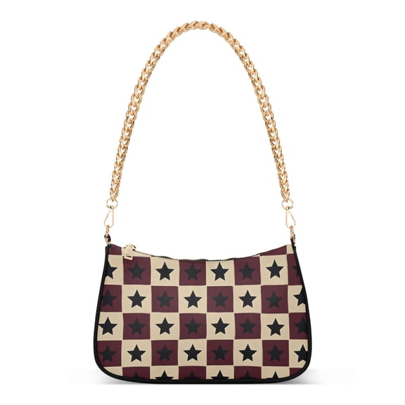 FORMRS Womens Shoulder Bag with Chain Strap Clutch Purse Cute Tote Handbag, Checkered Stars Pattern