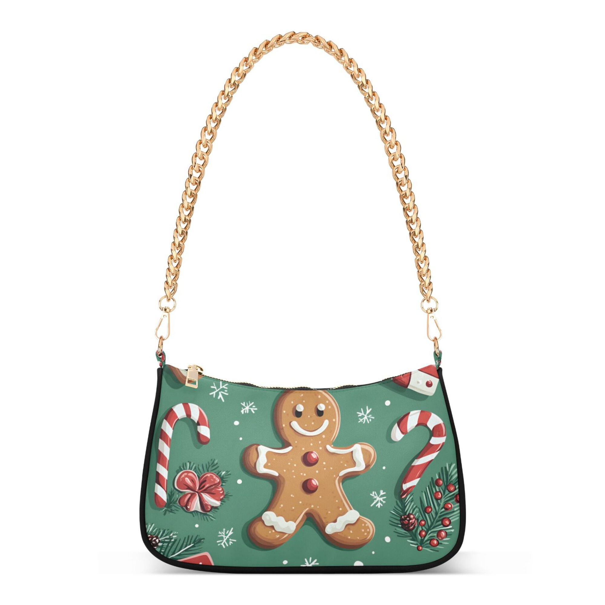 FORMRS Womens Shoulder Bag with Chain Strap Clutch Purse Cute Tote Handbag, Christmas Gingerbread