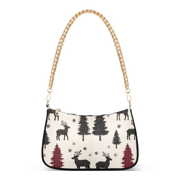 FORMRS Womens Shoulder Bag with Chain Strap Clutch Purse Cute Tote Handbag, Christmas Plaid Forest