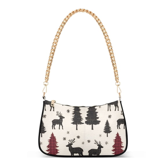 FORMRS Womens Shoulder Bag with Chain Strap Clutch Purse Cute Tote Handbag, Christmas Plaid Forest