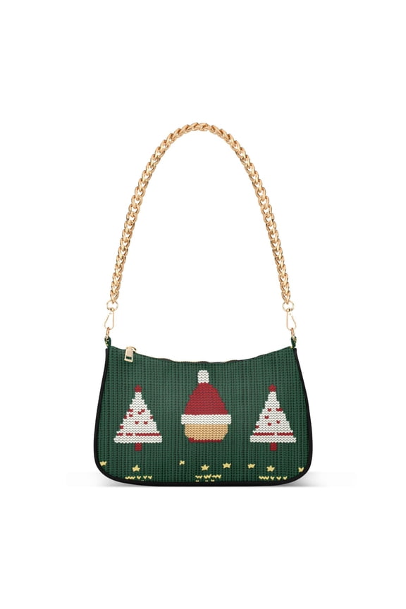 Womens Shoulder Bag with Chain Strap Clutch Purse Cute Tote Handbag, Christmas Santa Hats