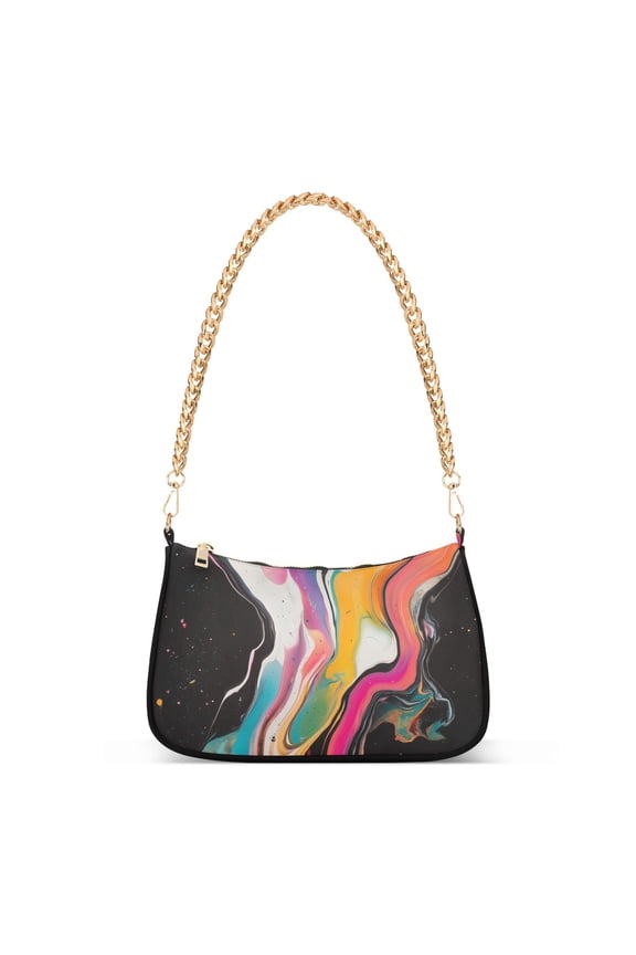 Womens Shoulder Bag with Chain Strap Clutch Purse Cute Tote Handbag, Colorful Black