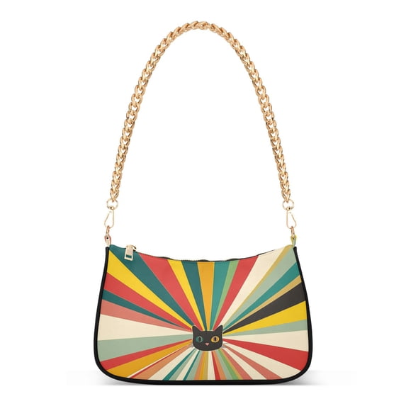 FORMRS Womens Shoulder Bag with Chain Strap Clutch Purse Cute Tote Handbag, Colorful Cat