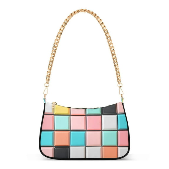 FORMRS Womens Shoulder Bag with Chain Strap Clutch Purse Cute Tote Handbag, Colorful Checkered Pattern
