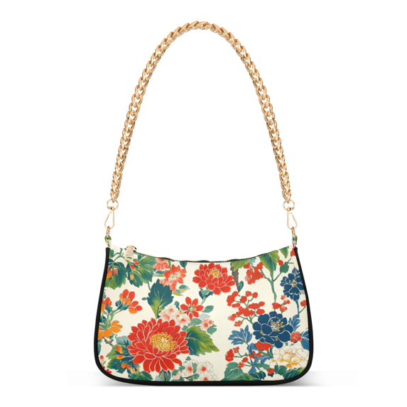 FORMRS Womens Shoulder Bag with Chain Strap Clutch Purse Cute Tote Handbag, Colorful Flowers Pattern