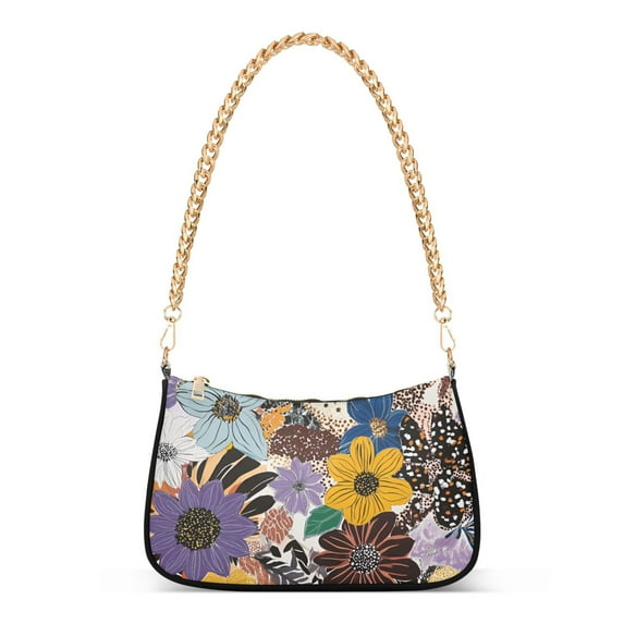 FORMRS Womens Shoulder Bag with Chain Strap Clutch Purse Cute Tote Handbag, Colorful Flowers