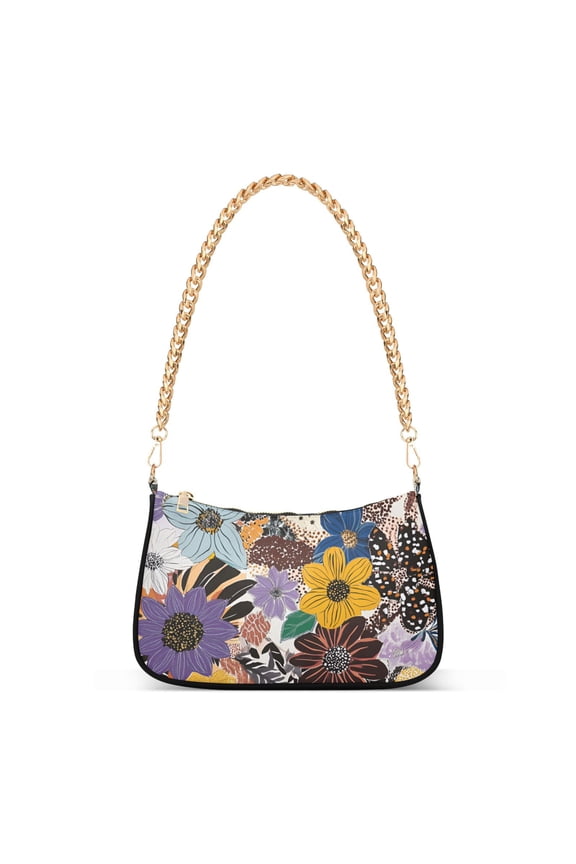 Womens Shoulder Bag with Chain Strap Clutch Purse Cute Tote Handbag, Colorful Flowers