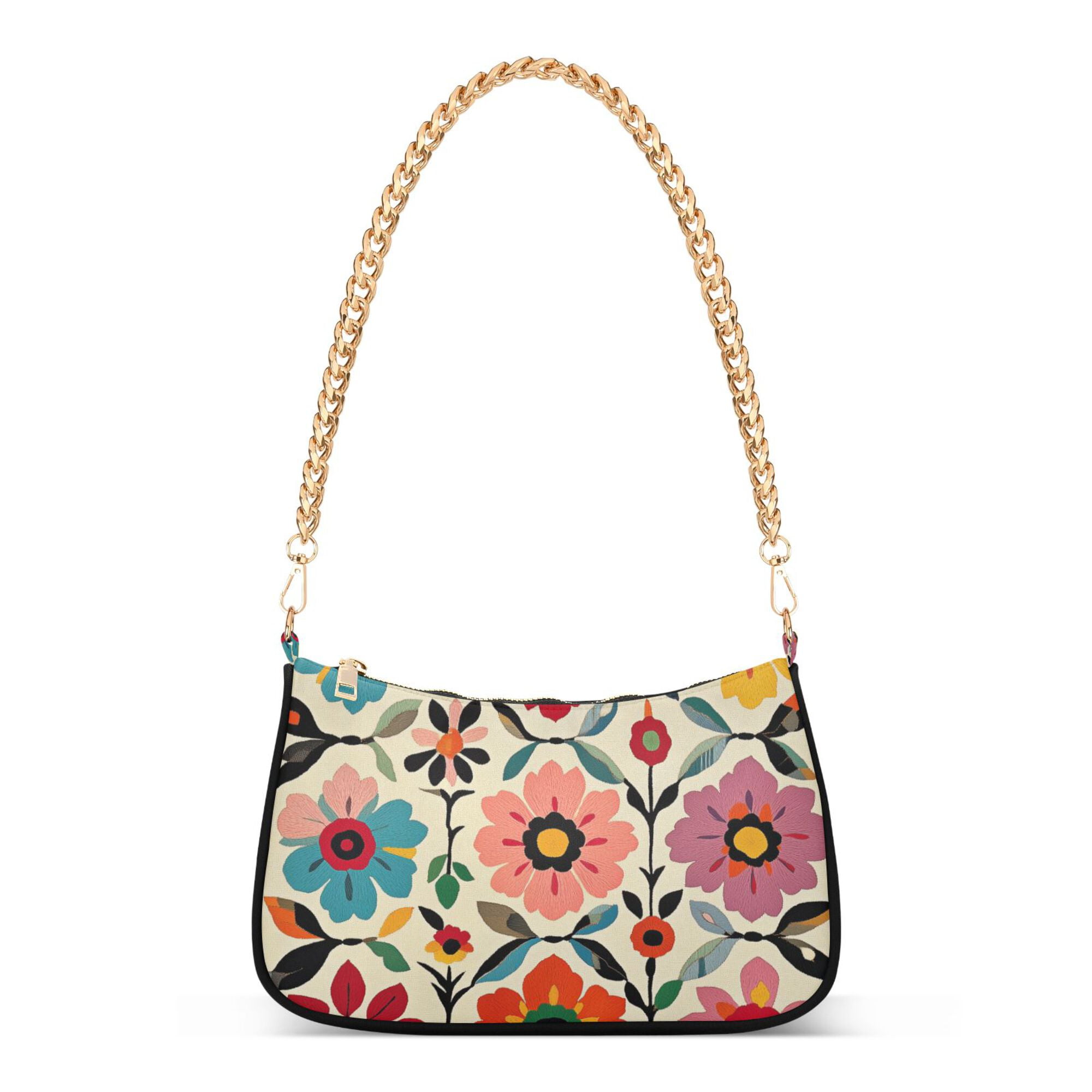 FORMRS Womens Shoulder Bag with Chain Strap Clutch Purse Cute Tote Handbag, Colorful Flowers