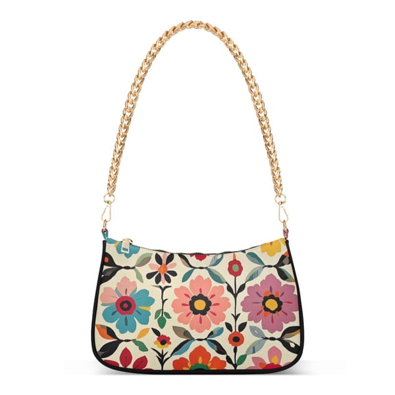 FORMRS Womens Shoulder Bag with Chain Strap Clutch Purse Cute Tote Handbag, Colorful Flowers