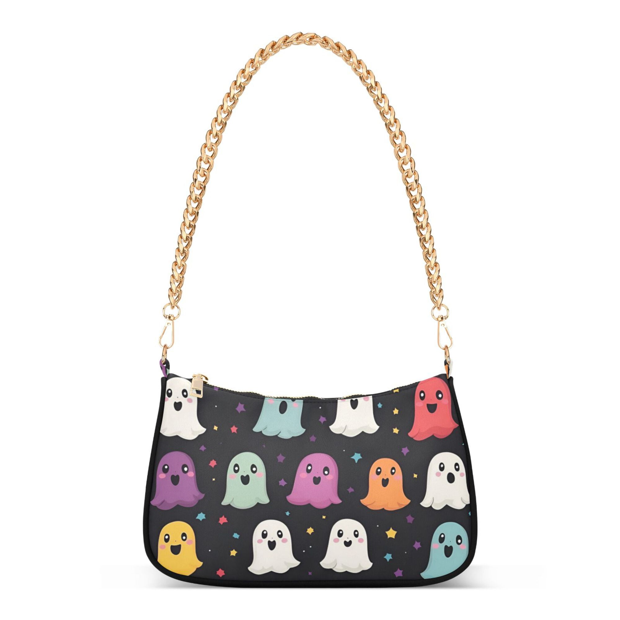 FORMRS Womens Shoulder Bag with Chain Strap Clutch Purse Cute Tote Handbag, Colorful Halloween Ghost