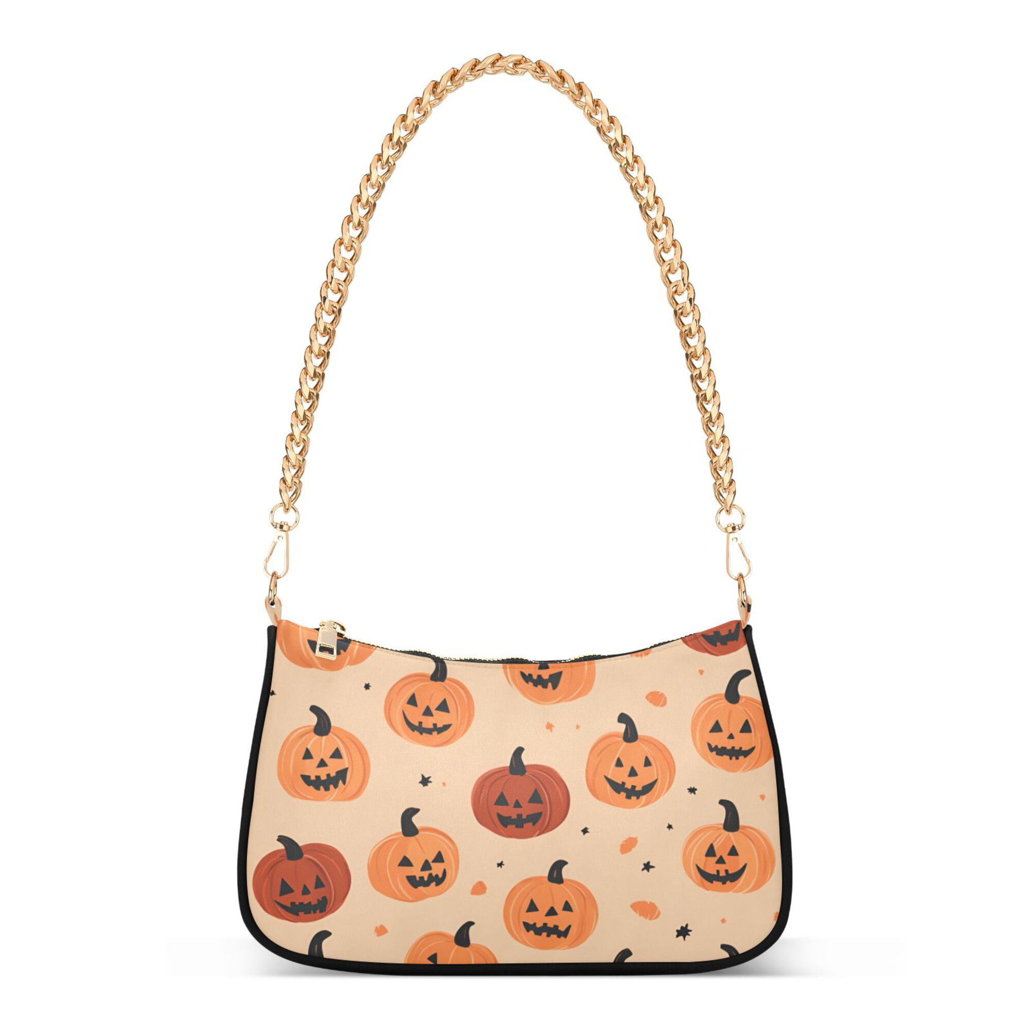 FORMRS Womens Shoulder Bag with Chain Strap Clutch Purse Cute Tote Handbag, Colorful Halloween Pumpkin Pattern