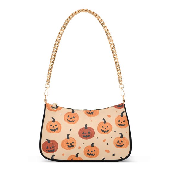 FORMRS Womens Shoulder Bag with Chain Strap Clutch Purse Cute Tote Handbag, Colorful Halloween Pumpkin Pattern