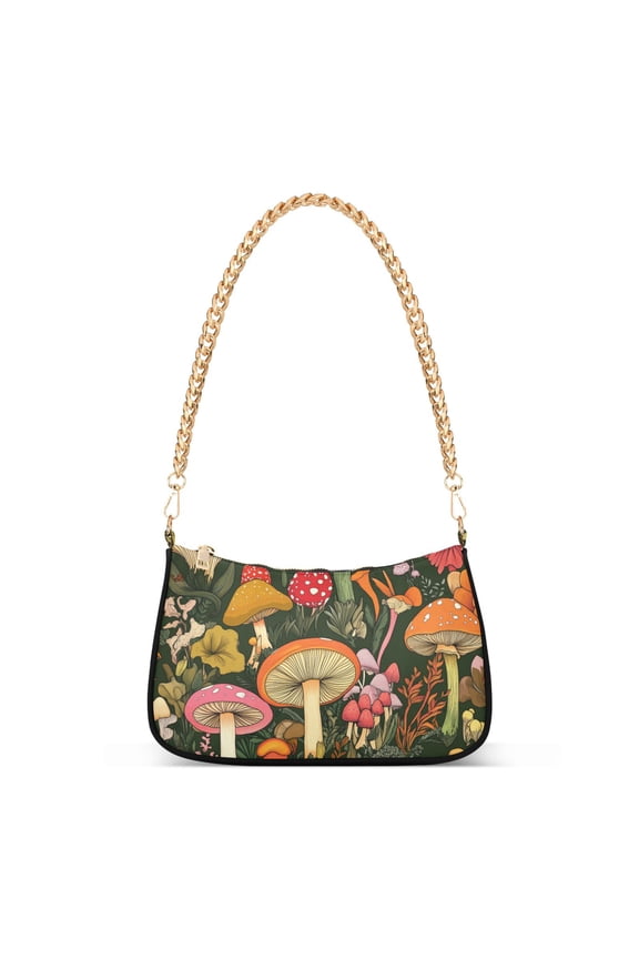 Womens Shoulder Bag with Chain Strap Clutch Purse Cute Tote Handbag, Colorful Mushroom