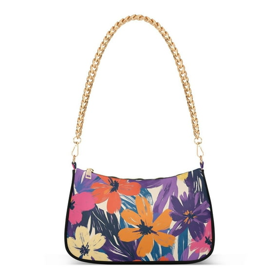 FORMRS Womens Shoulder Bag with Chain Strap Clutch Purse Cute Tote Handbag, Colorful Painted Flowers Pattern