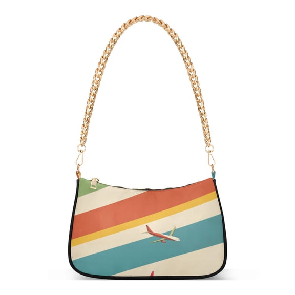 FORMRS Womens Shoulder Bag with Chain Strap Clutch Purse Cute Tote Handbag, Colorful Plane