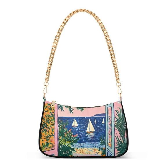 FORMRS Womens Shoulder Bag with Chain Strap Clutch Purse Cute Tote Handbag, Colorful Seaside