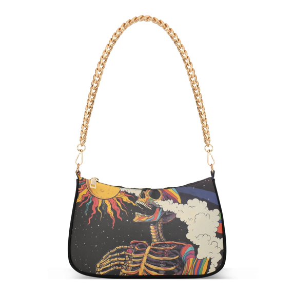 FORMRS Womens Shoulder Bag with Chain Strap Clutch Purse Cute Tote Handbag, Colorful Skeleton with Cloud