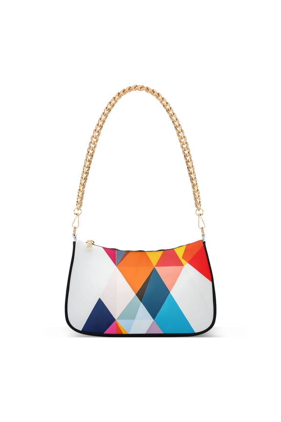 Womens Shoulder Bag with Chain Strap Clutch Purse Cute Tote Handbag, Colorful Triangles