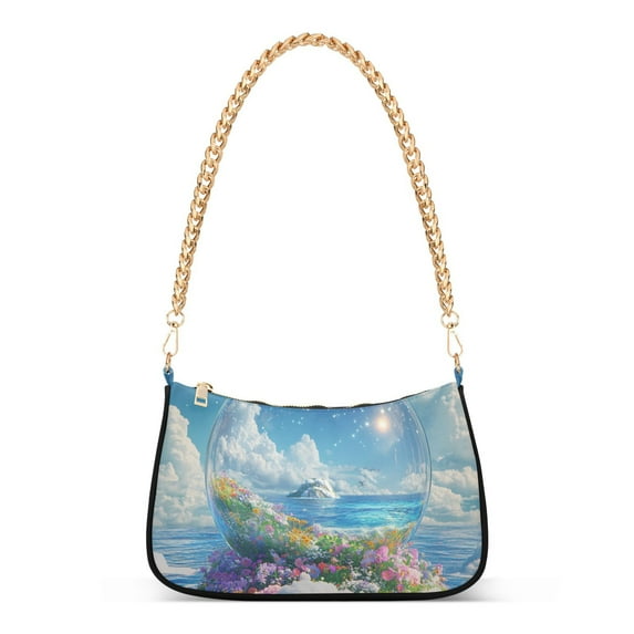 FORMRS Womens Shoulder Bag with Chain Strap Clutch Purse Cute Tote Handbag, Crystal Ocean